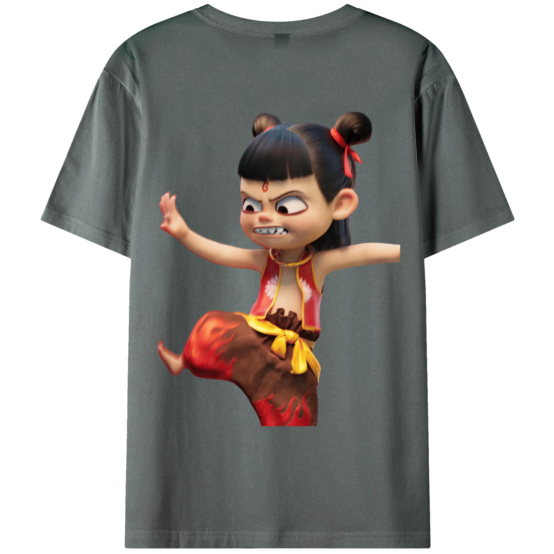 （画像用） Ne Zha 2 ナタ 魔童の大暴れ 綿100％ メンズ半袖Tシャツ（バックプリント） 通気性